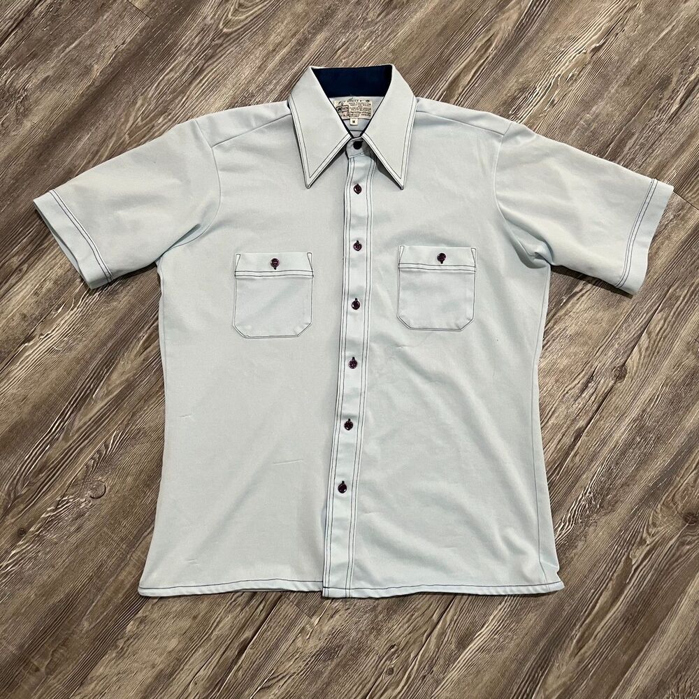 Vintage 70s Kmart Polyester Disco Shirt Light Blue